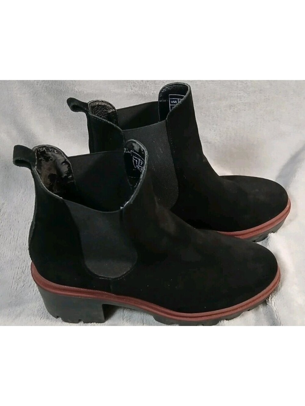 Antonio De Faria Suede Leather Chelsea Boots Platform Lug Sole Black Womens 7.5